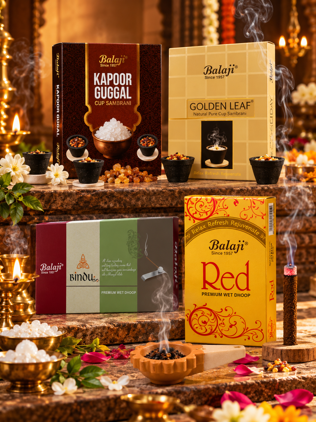 Kapoor & Holiday Sambrani + Bindu & Red Wet Dhoop Combo