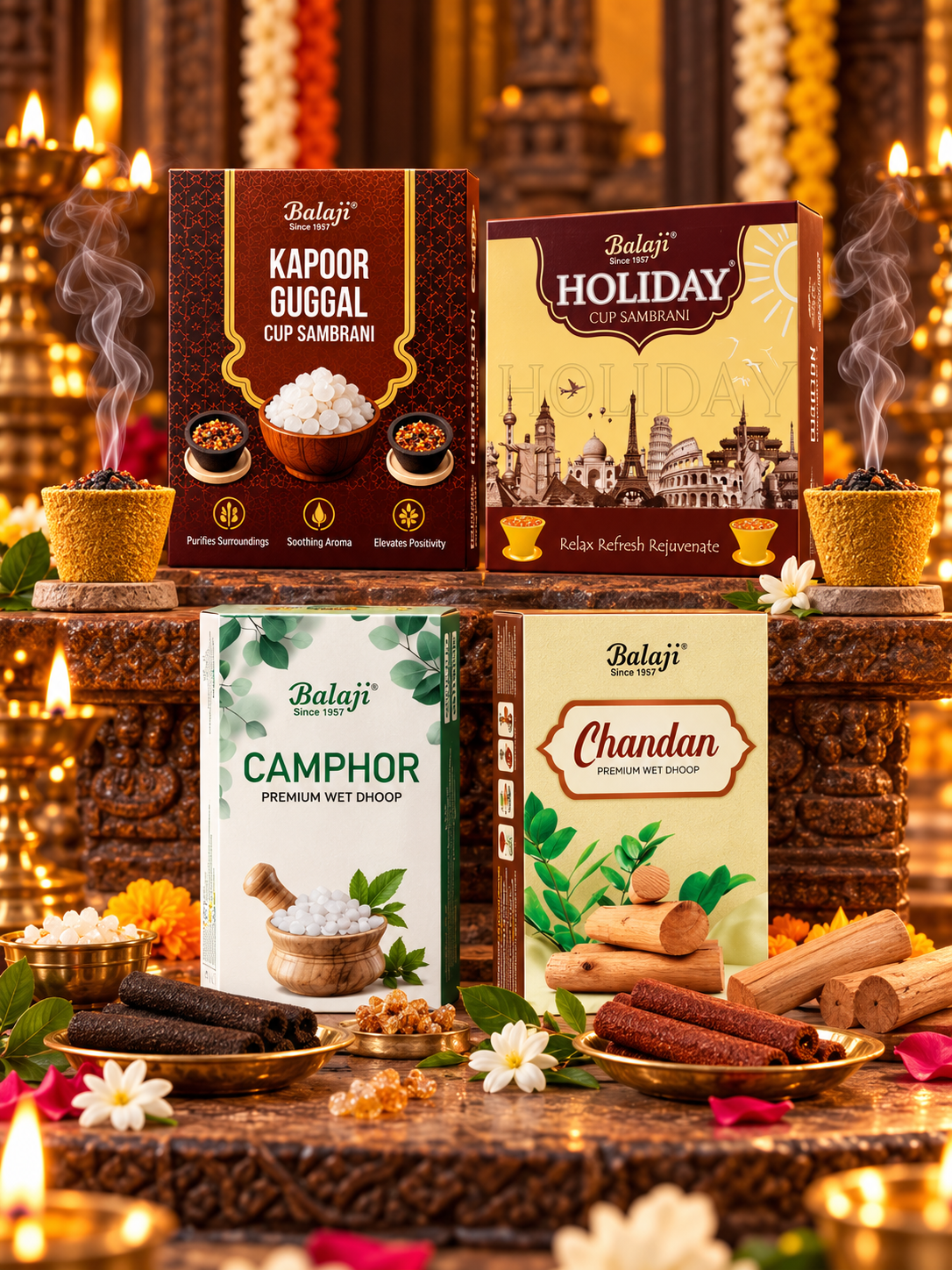Kapoor Guggal & Holiday Sambrani with Camphor & Chandan Wet Dhoop Combo