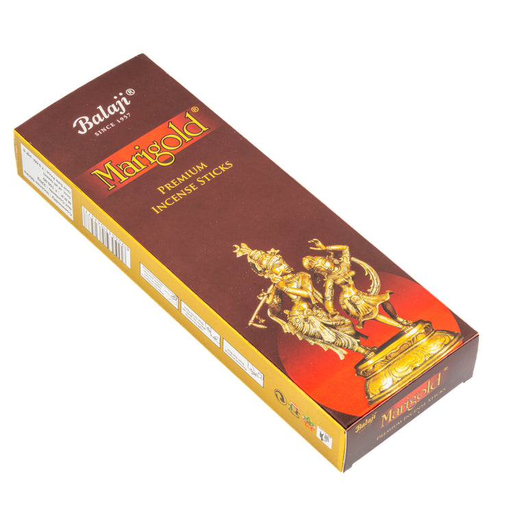 Balaji Marigold premium incense sticks packaging on a white background