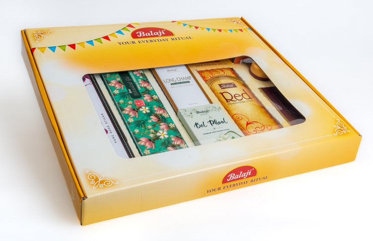 Balaji Celebration Pack with assorted floral, woody, and spicy incense sticks for gifting and celebrations
