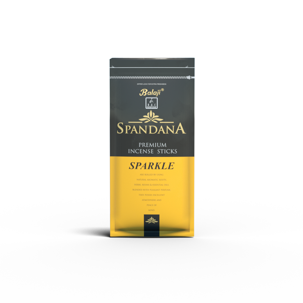 Spandana Sparkle incense sticks with citrus, spice, and floral aroma for energy and focus.
