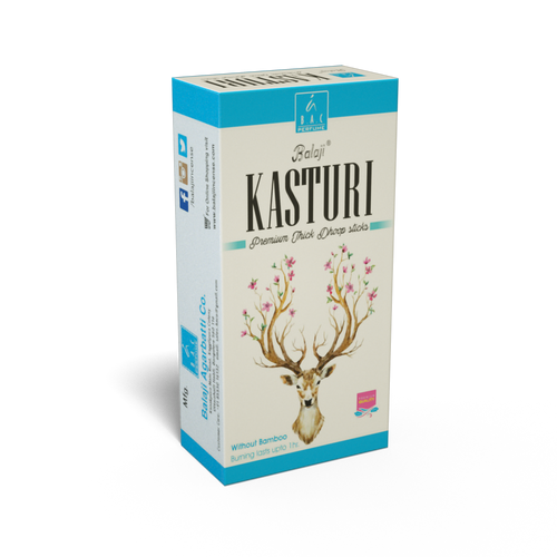 A box of Balaji Kasturi thick dhoop sticks with an illustration of a deer on the front
